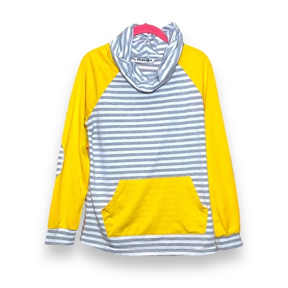 5/$25 Striped printed cowl neck sweatshirt elbow patches medium cotton blend - Picture 2 of 5